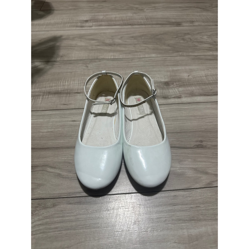 Tip Top Kids White Patent Ankle Strap Rhinestone Dress Flats S120 Size 5